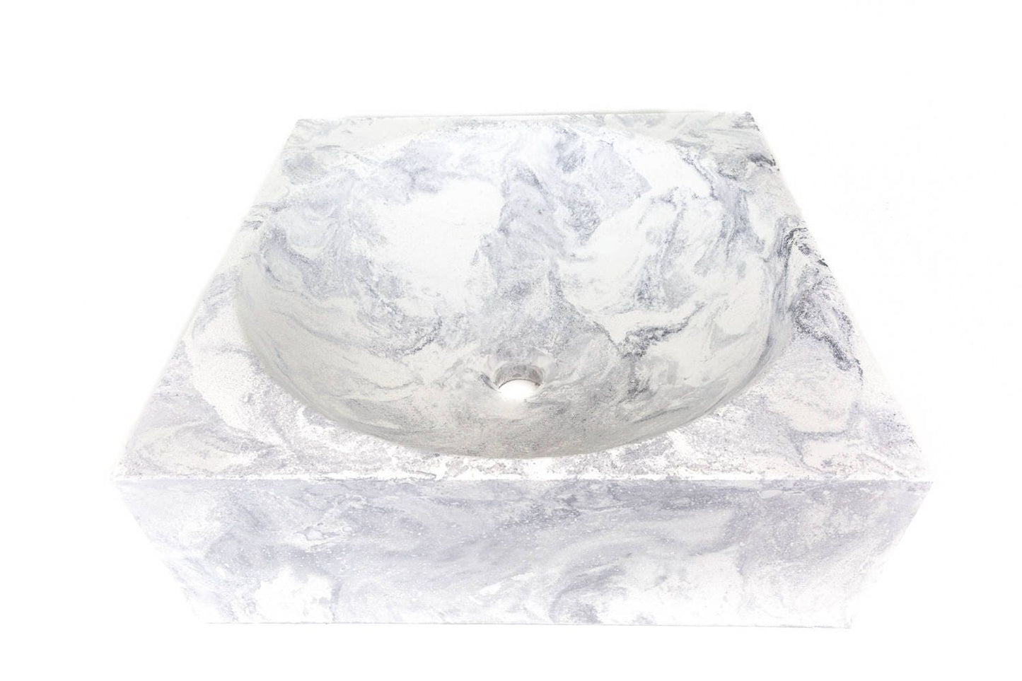 Marble white vessel sink with faucet shelf