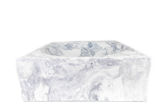 Marble white vessel sink with faucet shelf