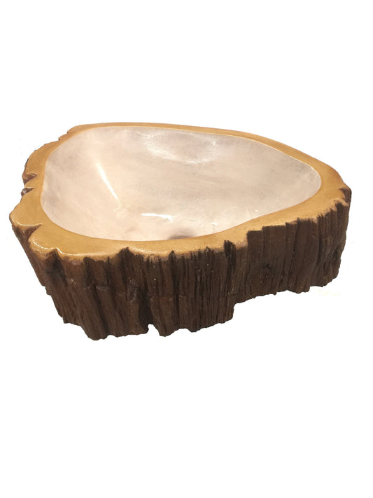 Chestnut log tree trunk bathroom vessel sink